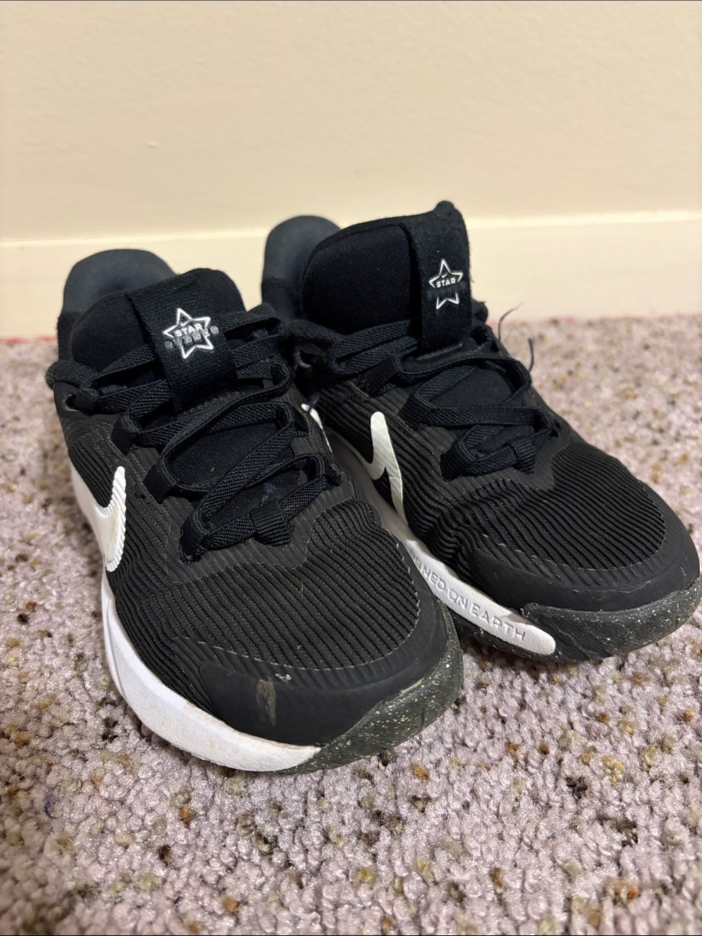 Kids Black & White Athletic Sneakers - Star Logo